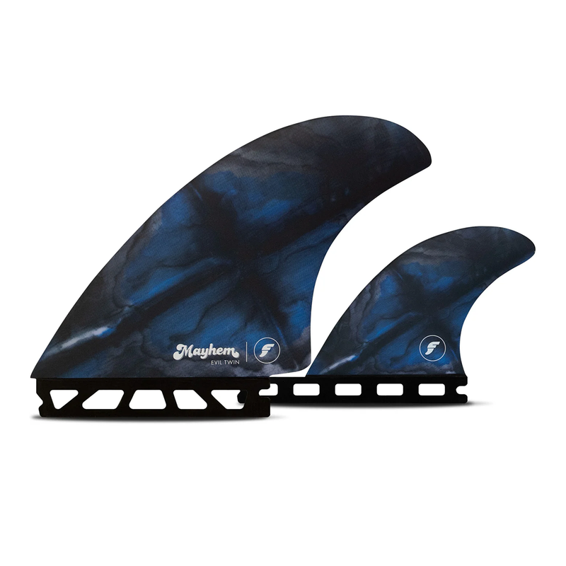 Load image into Gallery viewer, Futures Mayhem Evil Twin + 1 Large Fin Set - Blue / Black

