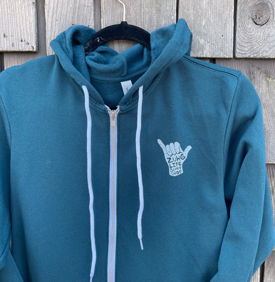 Shaka Zip Hoodie - Closeup Front Chest