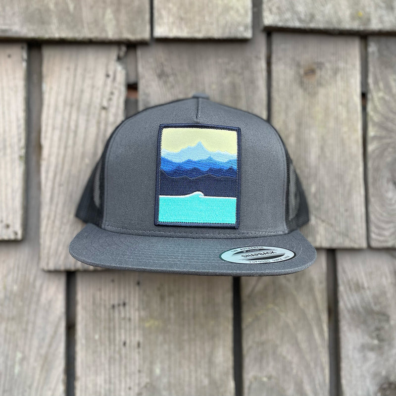 Load image into Gallery viewer, Jonas Draws Patch Hat - Mountains &amp; Wave-Grey

