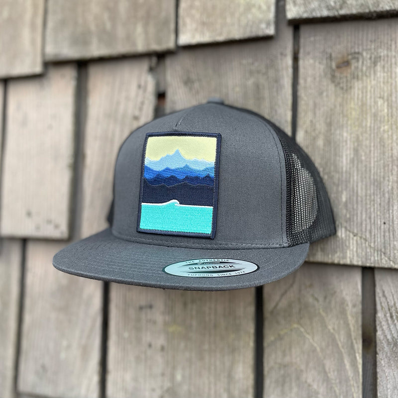 Load image into Gallery viewer, Jonas Draws Patch Hat - Mountains &amp; Wave-Grey Side
