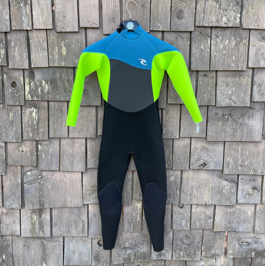 Rip Curl Junior Omega 4/3 Back Zip Kids Wetsuit - Green / Blue