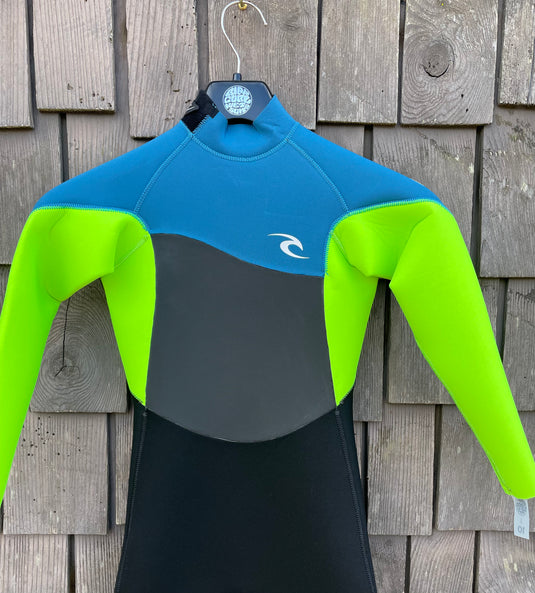 Rip Curl Junior Omega 4/3 Back Zip Kids Wetsuit - Green / Blue