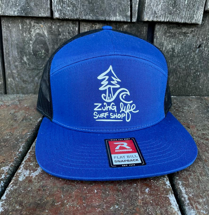 Load image into Gallery viewer, 7 Panel Wave / Tree Shop Hat-Blue/Black
