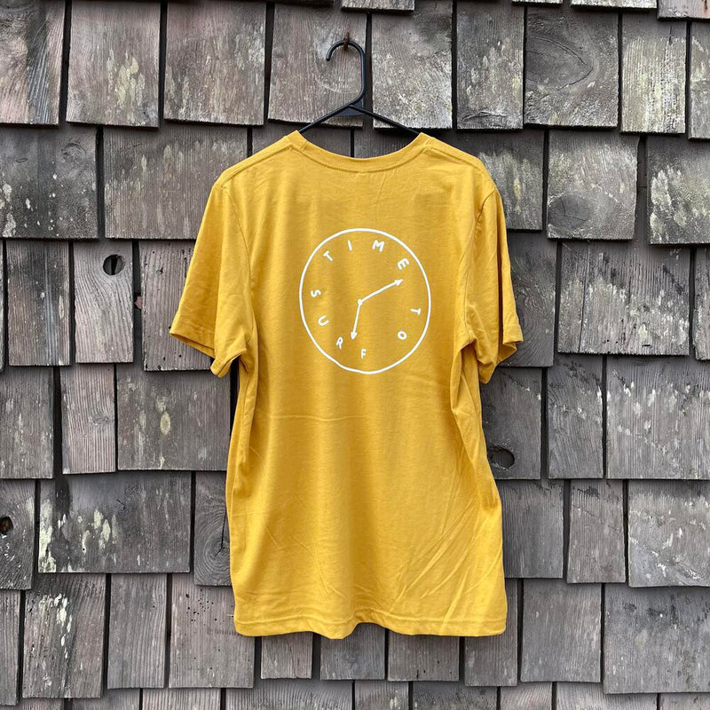 Load image into Gallery viewer, Long Lefts Time To Surf T-Shirt- Front Mustard 
