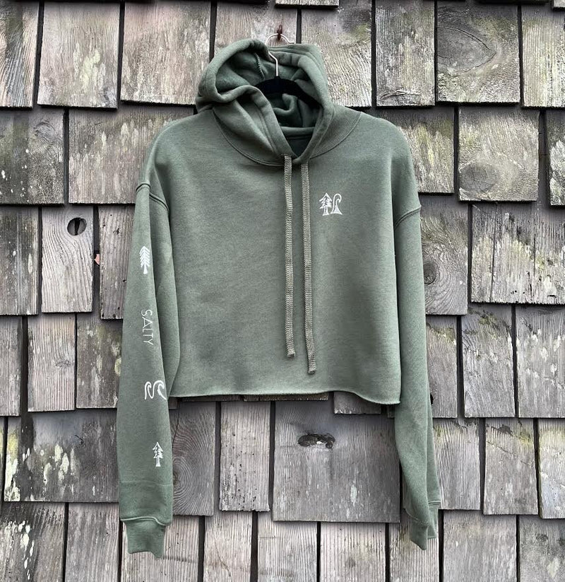 Load image into Gallery viewer, Long Lefts Crop Hoodie-Front green
