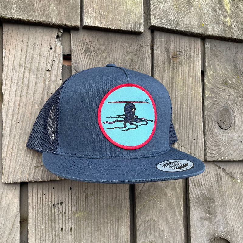 Load image into Gallery viewer, Jonas Draws 8 legs 1 Fin Patch Hat - Navy Side
