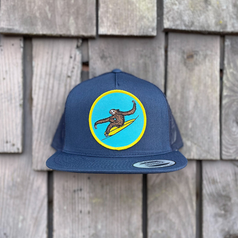 Load image into Gallery viewer, Jonas Draws Surfing Sloth Patch Hat - Navy
